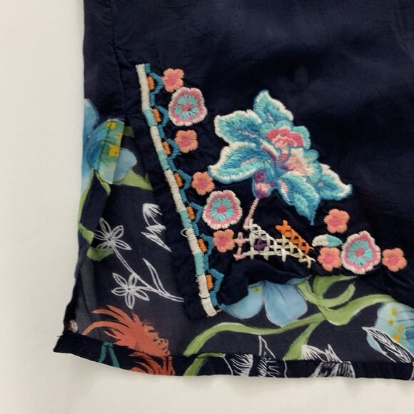 Johnny Was Elsarose Tunic Top XL Navy Embroidered Floral Colorful Festival Boho - Picture 11 of 13